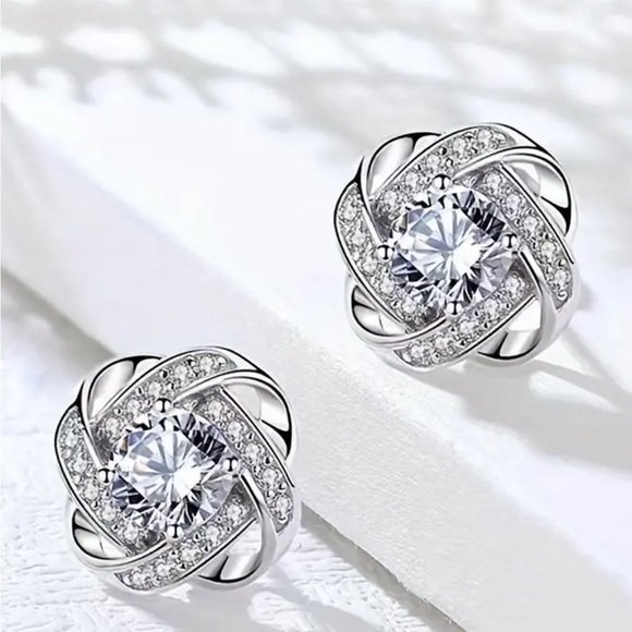 None Jewelry - Zirconia Stud Knot Earrings